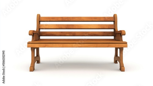 Wooden park bench on a white background