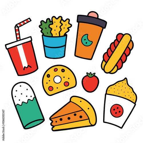 Hand Drawn snacks food vector art collection on white background for healthy food project