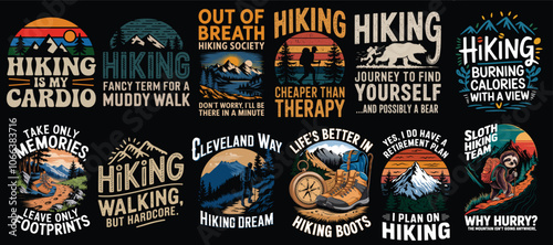Hiking t shirt design for print on demand, adventure mountain outdoor hiking custom t-shirt design bundle