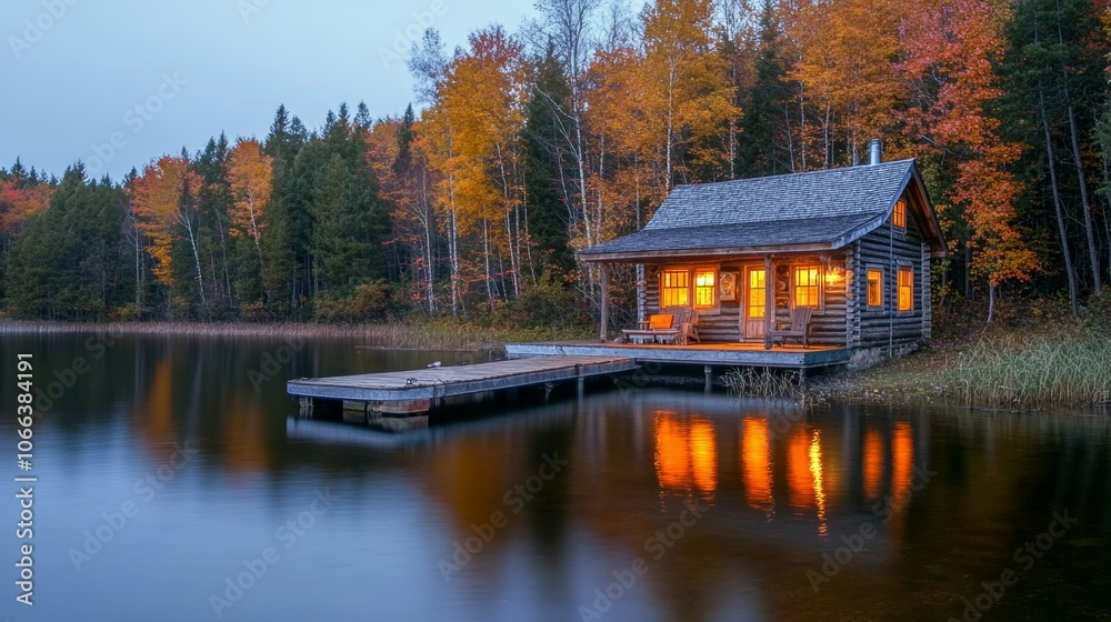 Cozy Lakeside Log Cabin Autumn Evening Peaceful Retreat Cozy Lakeside Log Cabin Autumn Evening Peaceful Retreat