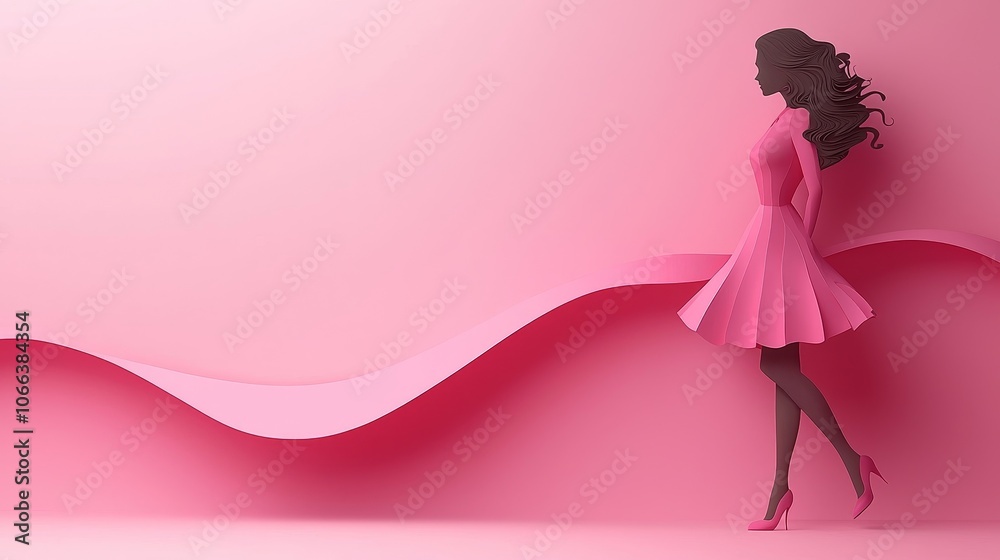 Elegant Woman Figurine in Paper Cut Style Elegant Woman Figurine in Paper Cut Style
