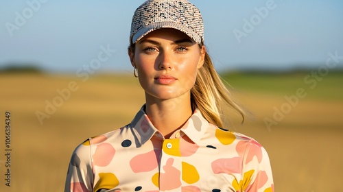 Confident Woman in Chic Golf Apparel Outdoors