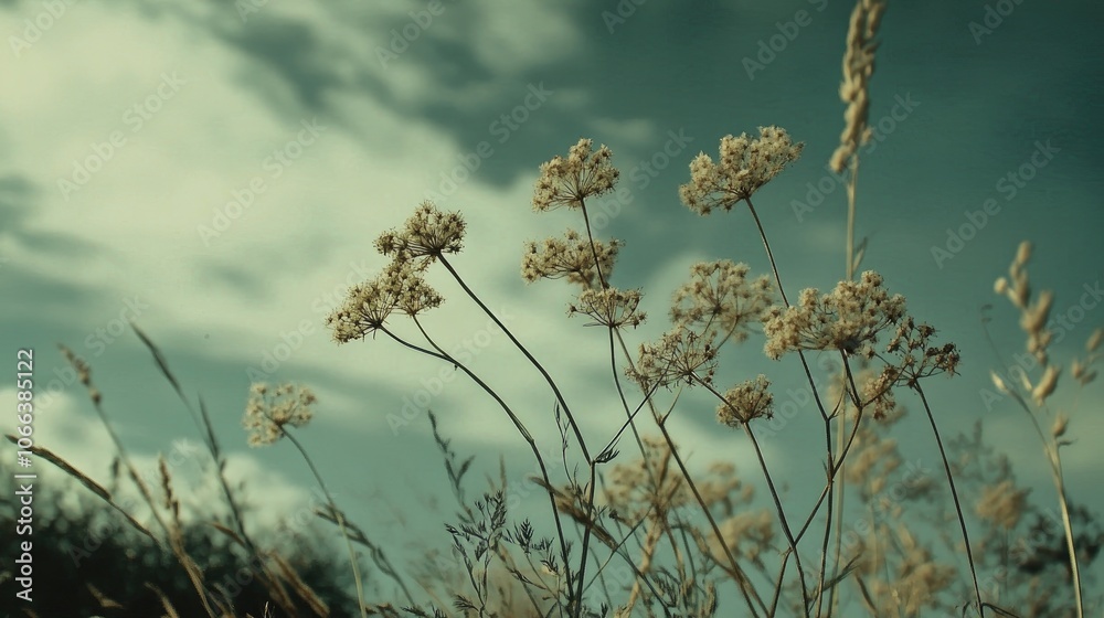 Withered fennel blossoms against a backdrop of a cloudy sky Withered fennel blossoms against a backdrop of a cloudy sky