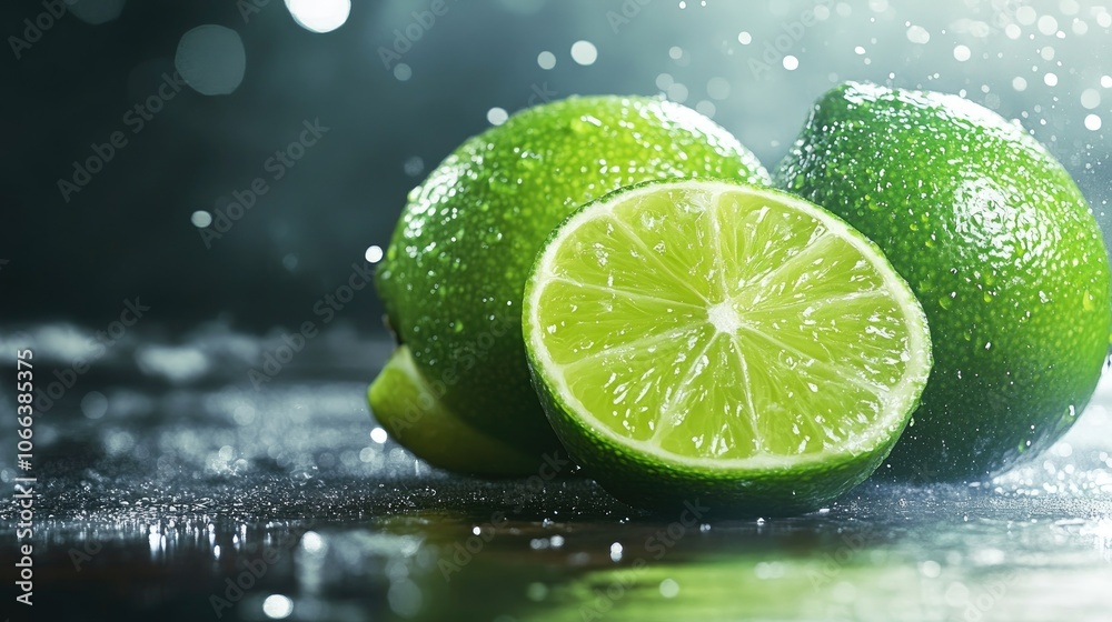Whole and sliced limes vibrant green citrus fruit isolated on a transparent background Whole and sliced limes vibrant green citrus fruit isolated on a transparent background
