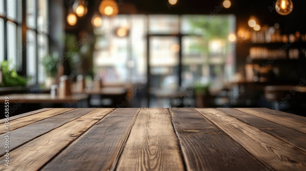 Wood table in a blurred modern dining space or cafe featuring empty space for product display mockups Concept of interior design for restaurant counters Wood table in a blurred modern dining space or cafe featuring empty space for product display mockups Concept of interior design for restaurant counters