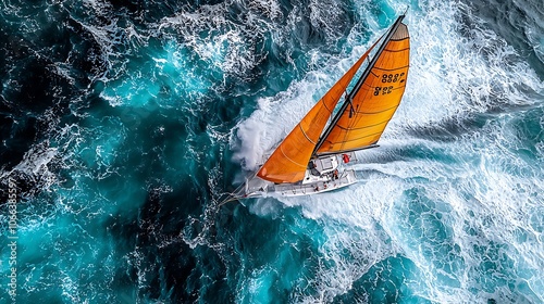 Futuristic Catamaran Racing Across Turbulent Ocean Waves
