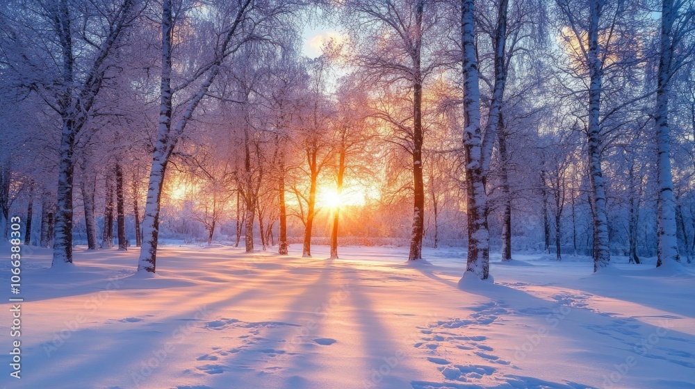 Winter sunset peeking through trees in a tranquil forest setting showcasing the beauty of nature during the cold season Winter sunset peeking through trees in a tranquil forest setting showcasing the beauty of nature during the cold season