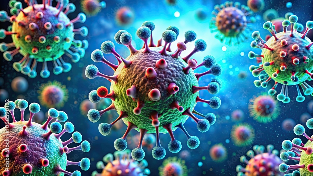 Macro close-up of viral infection cells under a microscope, virus, infection, microscope, close-up, cells, science Macro close-up of viral infection cells under a microscope, virus, infection, microscope, close-up, cells, science