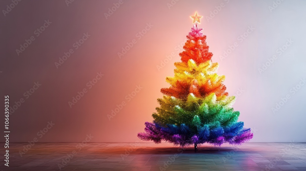 Beautiful rainbow colored christmas tree with copy space Beautiful rainbow colored christmas tree with copy space