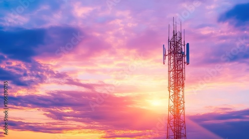 Telecommunication antenna tower featuring multiple types of antennas.