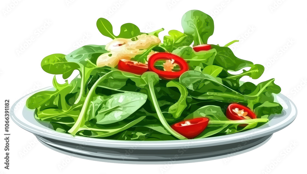 Fresh green salad with spinach red peppers and garlic a healthy delight for your plate transparent background