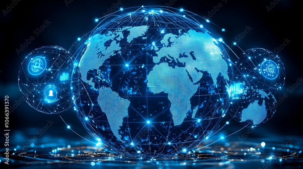 Digital Globe with Floating Trade Routes Visualization Digital Globe with Floating Trade Routes Visualization