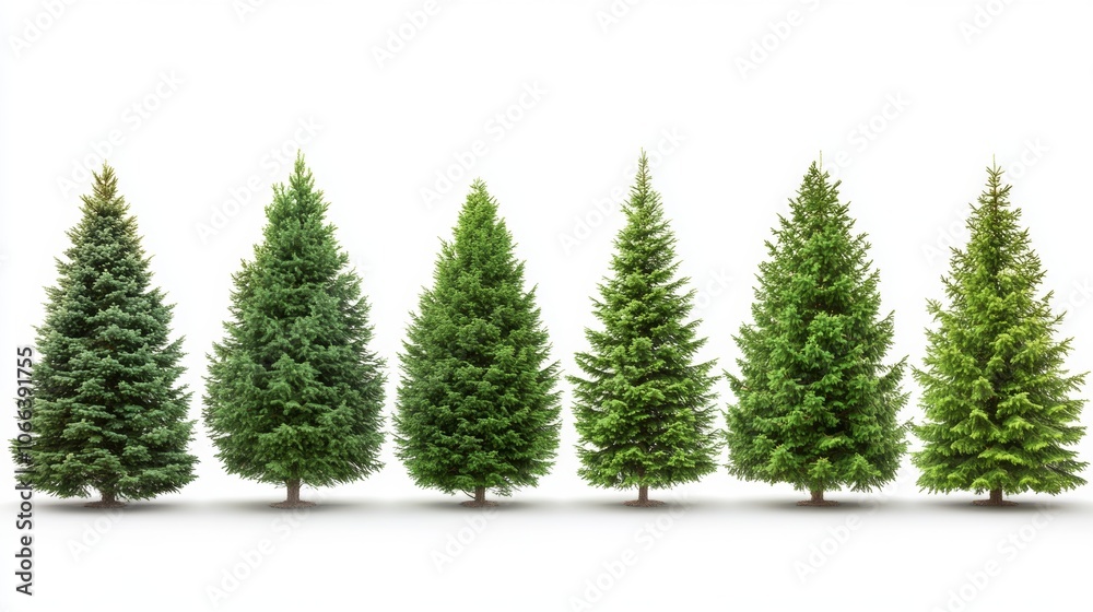 Obraz premium Evergreen Trees Conifer Growth Stages Christmas Trees Isolated Nature