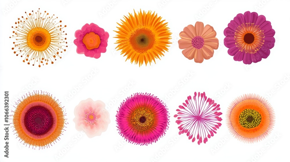 Vibrant Floral Collection Top View of Diverse Blooming Flowers Vibrant Floral Collection Top View of Diverse Blooming Flowers