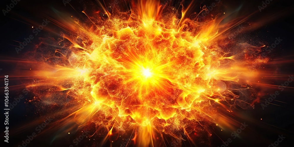 Abstract fiery explosion lighting up the darkness Abstract fiery explosion lighting up the darkness