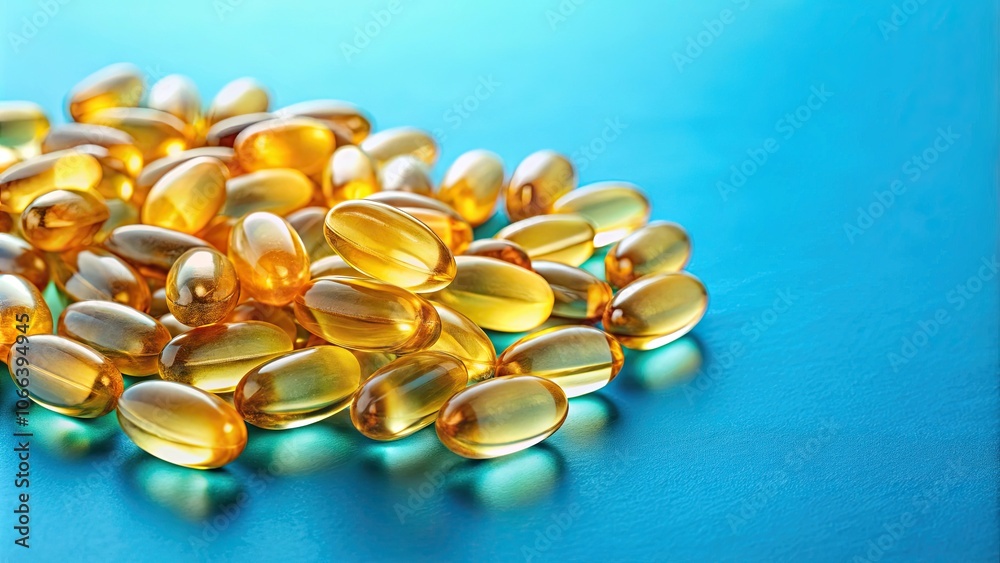 fish oil capsules on blue paper , health, wellness, supplements, vitamins, omega-3, healthy living, nutrition fish oil capsules on blue paper , health, wellness, supplements, vitamins, omega-3, healthy living, nutrition