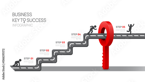 Key to success Infographic diagram template for business.5 steps man run on the road, marketing and startup business, vector infographics.