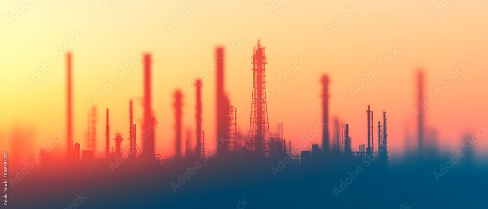 Detailed view of a sprawling industrial refinery complex with a complex network of pipelines and infrastructure creating a vibrant silhouette against a bright natural light filled sky Detailed view of a sprawling industrial refinery complex with a complex network of pipelines and infrastructure creating a vibrant silhouette against a bright natural light filled sky