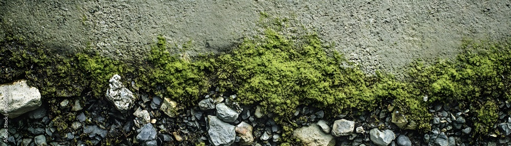 Moss Growing on a Concrete Wall and Rocks