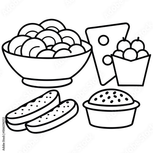Line Art snacks food vector art collection on white background for healthy food project