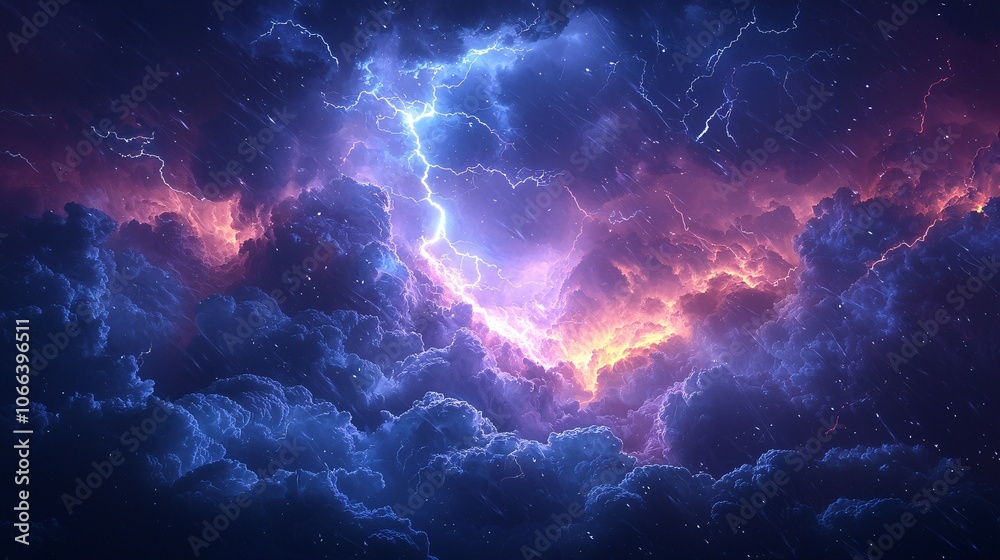 Dramatic Thunderstorm with Lightning Bolts and Rain Clouds