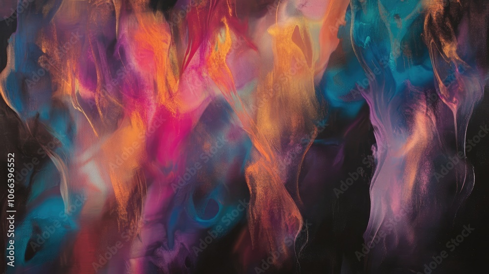 Fototapeta premium Surrealist Composition of Multicolored Warm Gradient Blurred Against Black Background