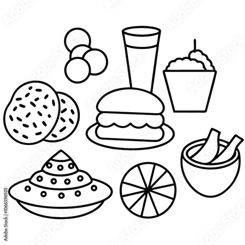 Line Art snacks food vector art collection on white background for healthy food project