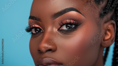 Dramatic Eyes: In this close-up, a woman flaunts her bold eye makeup, demonstrating how eye makeup can enhance and elevate one’s natural beauty. 