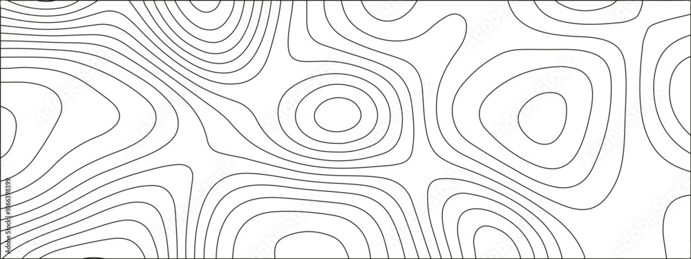 Fototapeta premium Abstract Topographic line art background. Mountain topographic terrain map background with white shape lines.Geographic map conceptual design.Black on white contour height lines. 