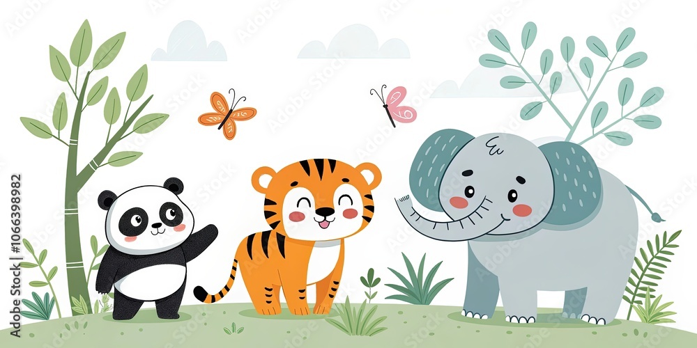 Naklejka premium minimalist cute cartoon endangered species background