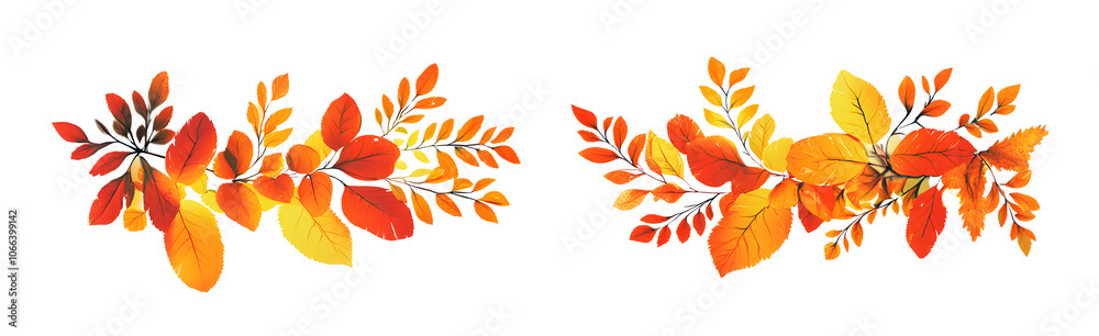 Naklejka premium Bright Autumn Foliage and Leaf Decorative Border Vector Set