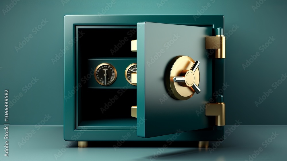 A close-up view of an open safe revealing its interior with combination dials and secure storage A close-up view of an open safe revealing its interior with combination dials and secure storage
