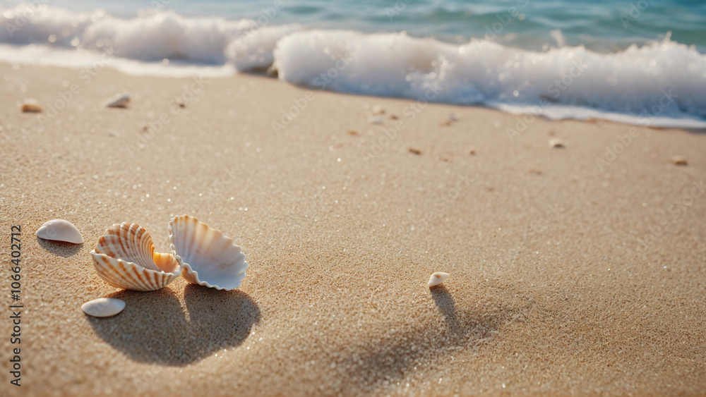 Peaceful Beach Scene With Seashells and Gentle Waves Peaceful Beach Scene With Seashells and Gentle Waves