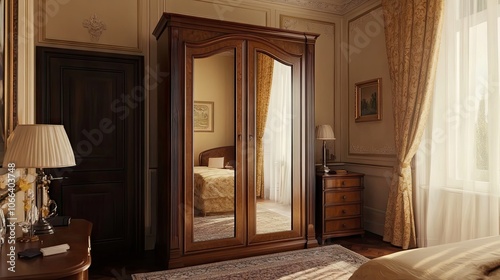 Classic Wardrobe with Mirror Panel Doors in Elegant Room