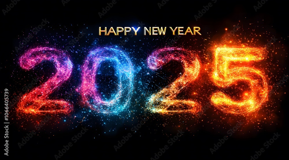 Fireworks display with text HAPPY NEW YEAR Fireworks display with text HAPPY NEW YEAR