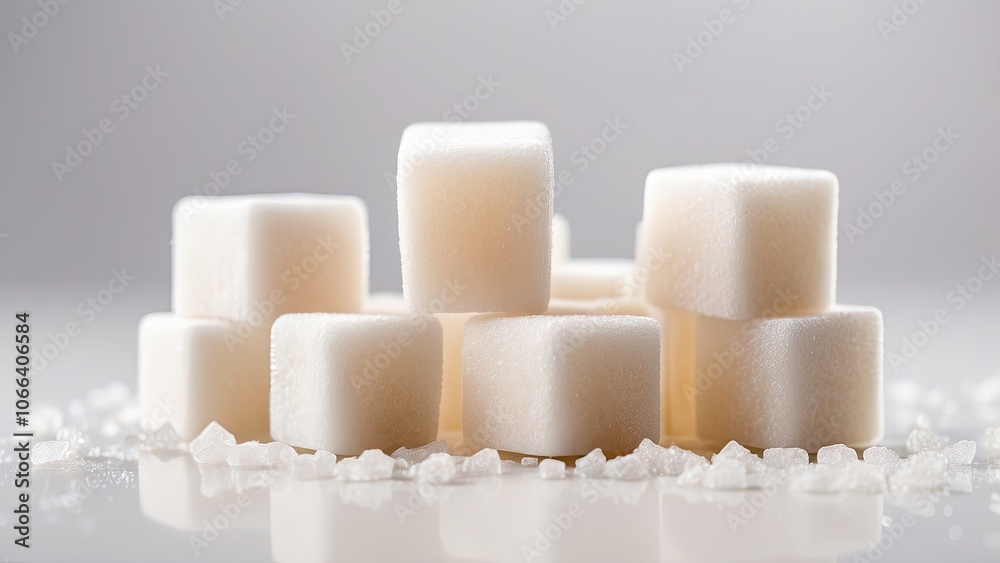 Isolated sugar cube stacks on a clear or white backdropIsolated sugar cube stacks on a clear or white backdrop Isolated sugar cube stacks on a clear or white backdropIsolated sugar cube stacks on a clear or white backdrop