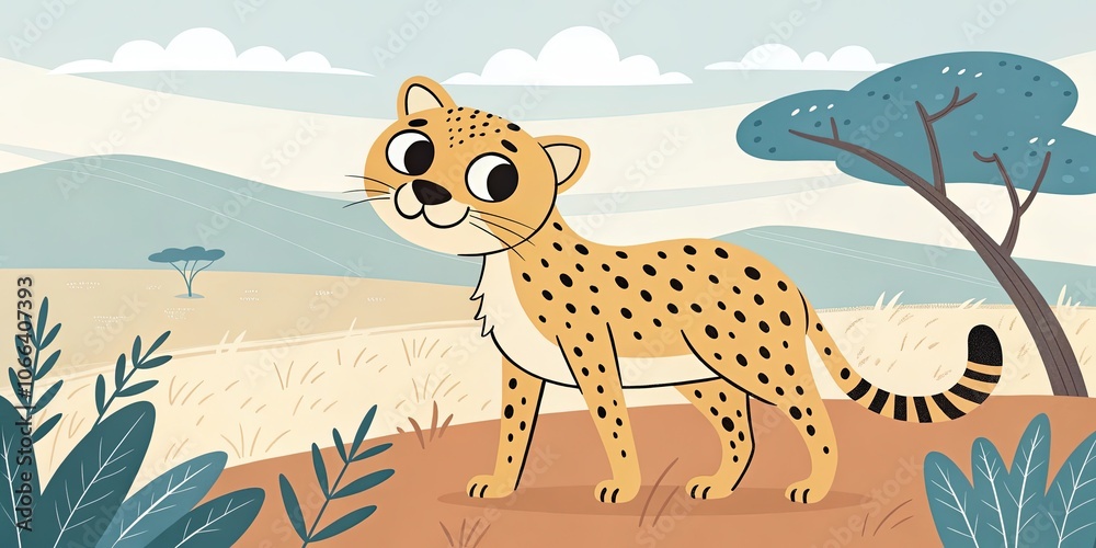 Naklejka premium minimalist cute cartoon cheetah wildlife background