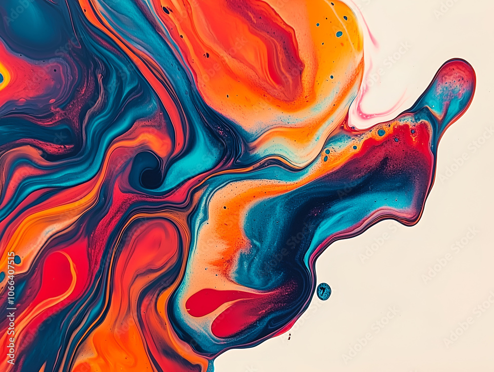 Obraz premium Dynamic abstract artwork featuring bold swirls and splashes of red, black, and white, creating a fluid, energetic composition. The contrasting colors and flowing patterns. Intensity and movement.