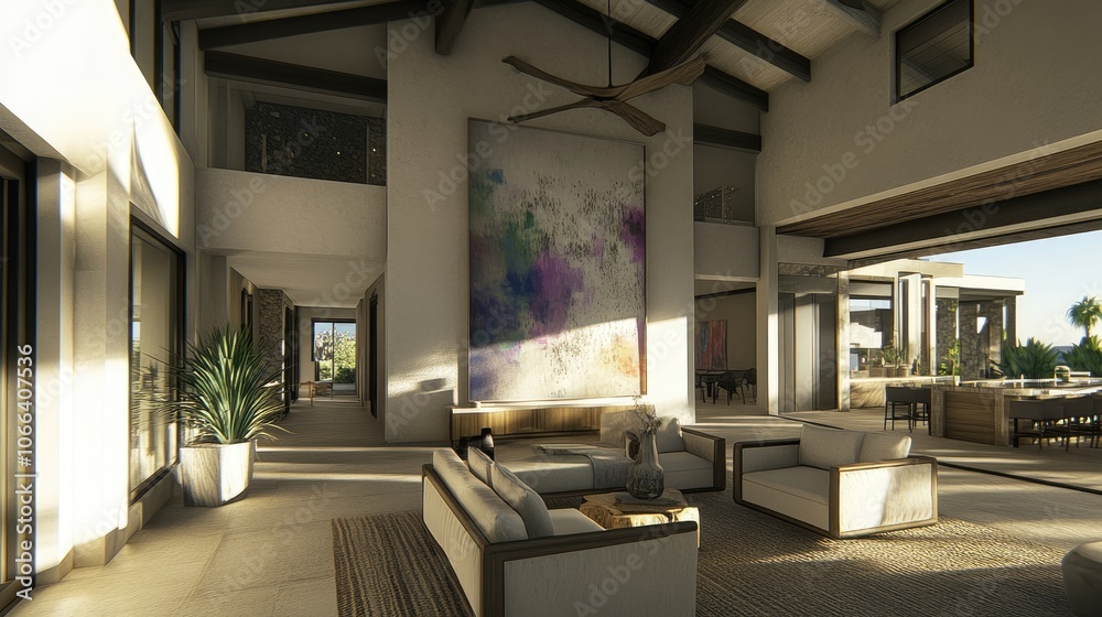 Fototapeta premium Spacious Loft with High Ceilings and Exposed Beams