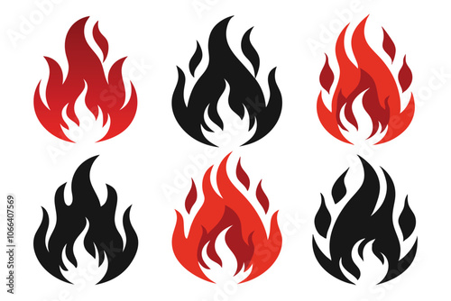 Set of Silhouette Fire flames. Old school tattoo neo-tribal style or silhouette flame for cars. set vector icons. Fire sign. Fire flame icon vector