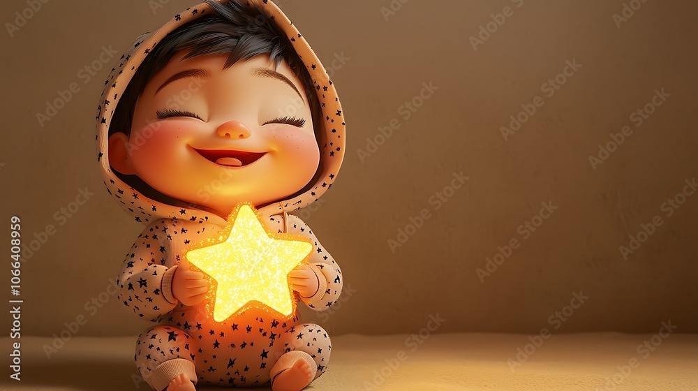 Cute Cartoon Baby Holding a Glowing Star Cute Cartoon Baby Holding a Glowing Star