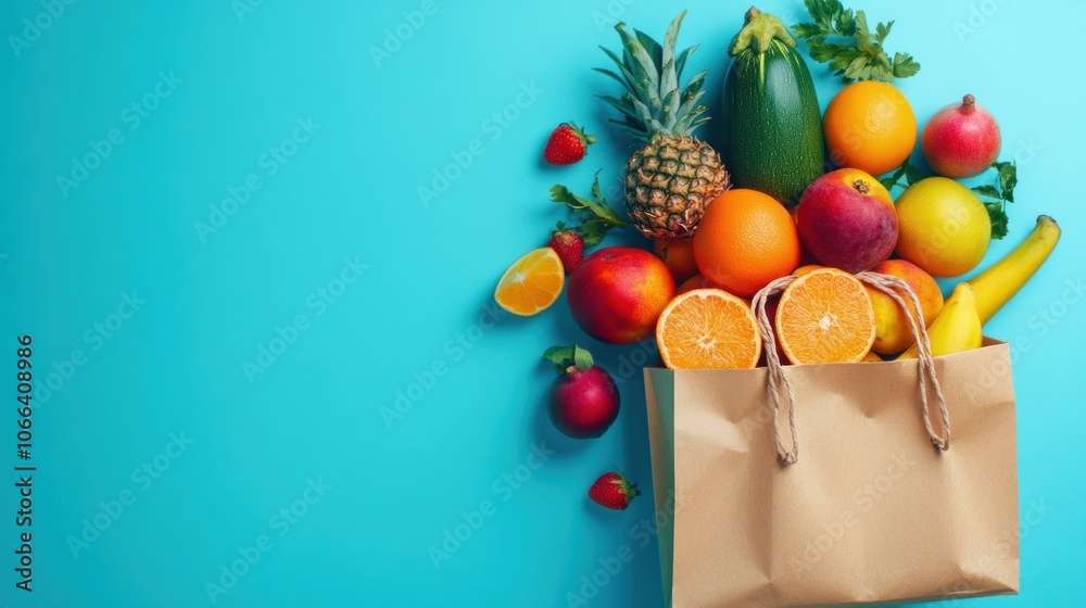 Colorful Fruits and Vegetables in a Paper Bag Colorful Fruits and Vegetables in a Paper Bag