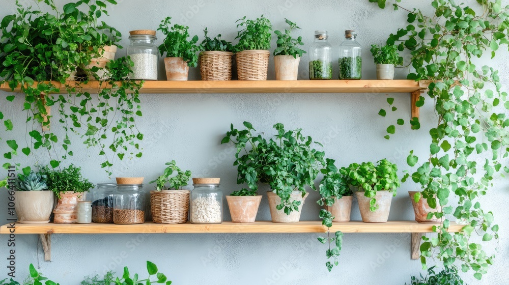Natural Style Kitchen with Wood Cabinets and Plants Natural Style Kitchen with Wood Cabinets and Plants