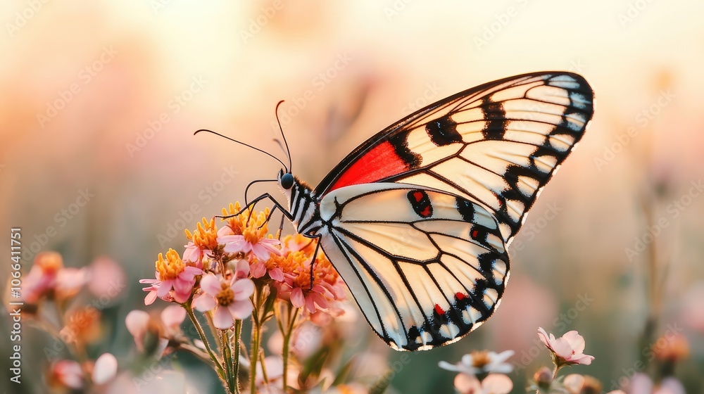Obraz premium Explore the majestic beauty of butterflies as they gracefully flutter among vibrant flowers in nature's enchanting landscape