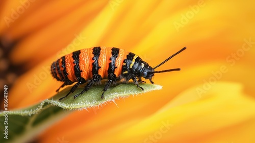 Discover the intricate beauty of the striking orange and black beetle amidst vibrant floral backgrounds