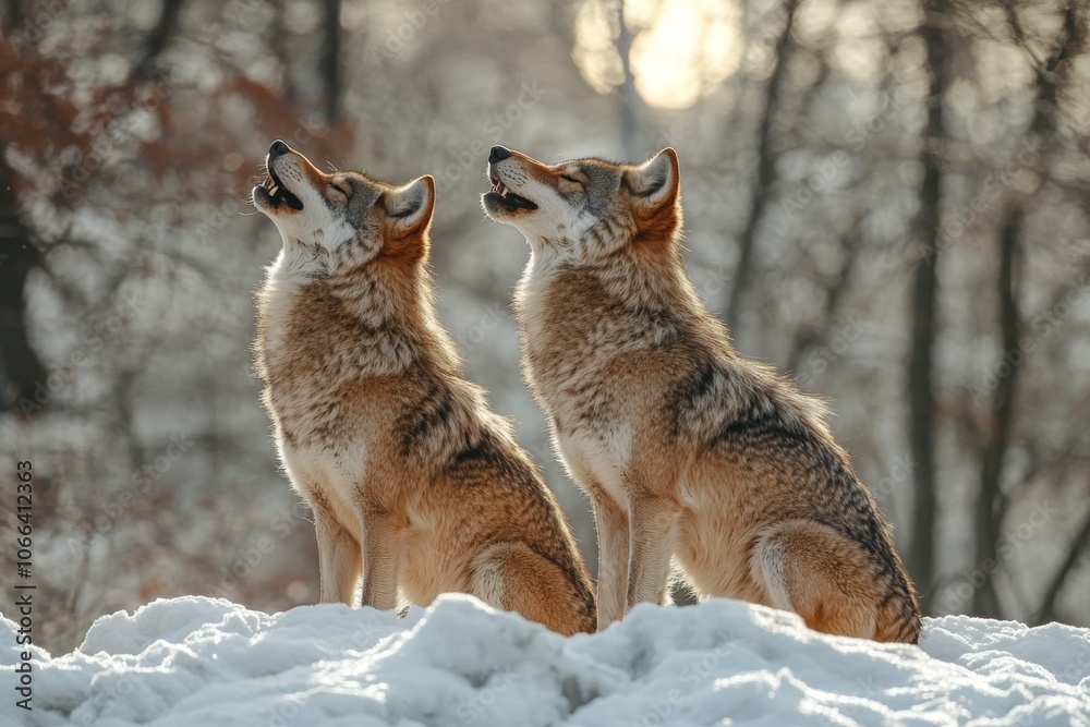 Two Wolves Howling in the Snow Winter Wildlife Photography Two Wolves Howling in the Snow Winter Wildlife Photography