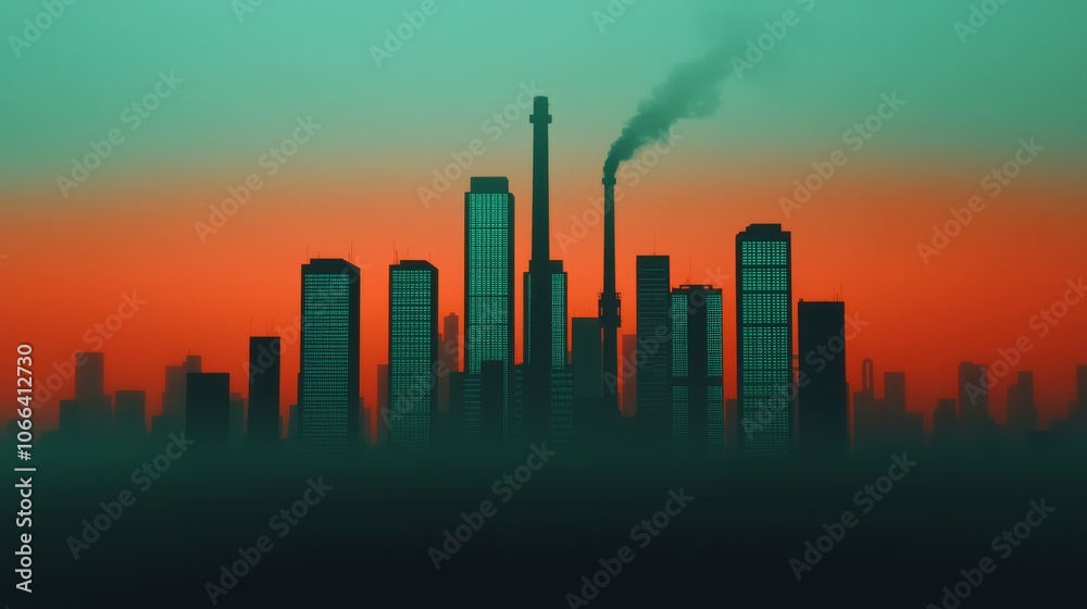 Urban Skyline with Pollution and Glitch Effect Urban Skyline with Pollution and Glitch Effect