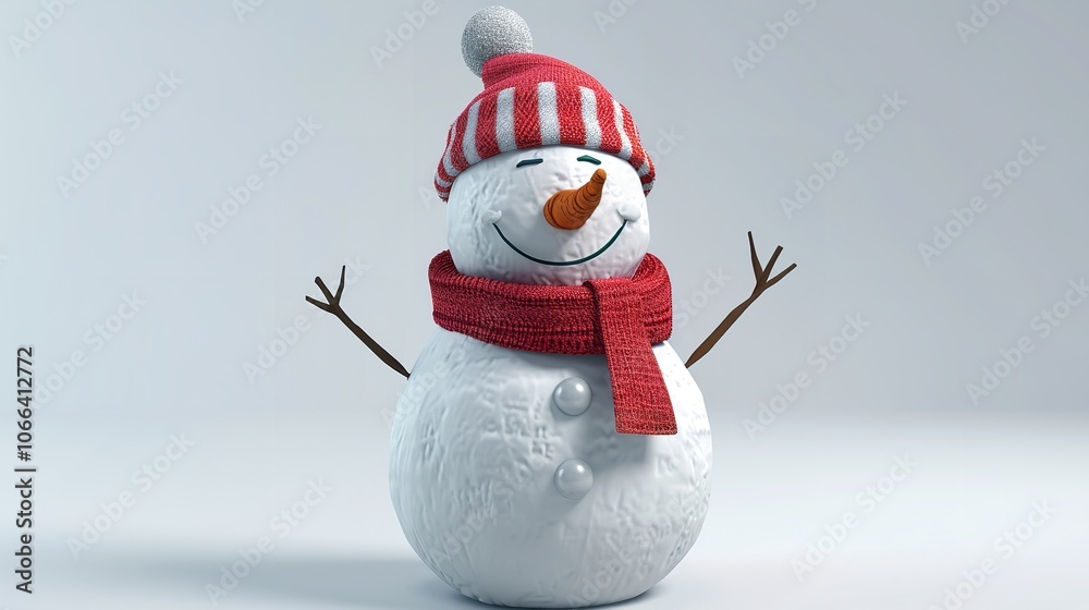 Obraz premium Cartoon 3D Character of Snowman on White Transparent Background