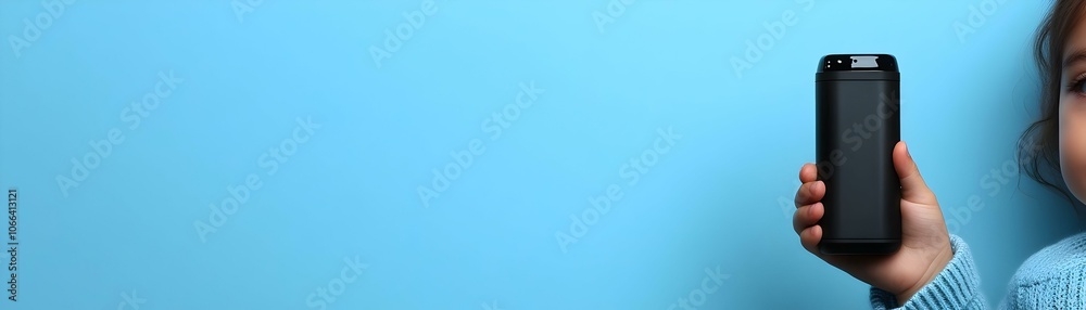 Macro Shot Futuristic Gadget Sleek Design Child Hand Minimalist Copy Space Ideal for High-Tech Children Gadgets Family Celebrations Modern Present Photo Stock Concept Macro Shot Futuristic Gadget Sleek Design Child Hand Minimalist Copy Space Ideal for High-Tech Children Gadgets Family Celebrations Modern Present Photo Stock Concept