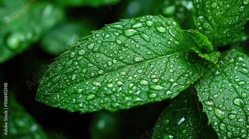 Explore the beauty of fresh green mint leaves covered in dew drops for nature enthusiasts